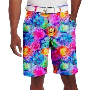 Hreski Mens Abstract Splash Print Golf Shorts 40 Polyester Spandex